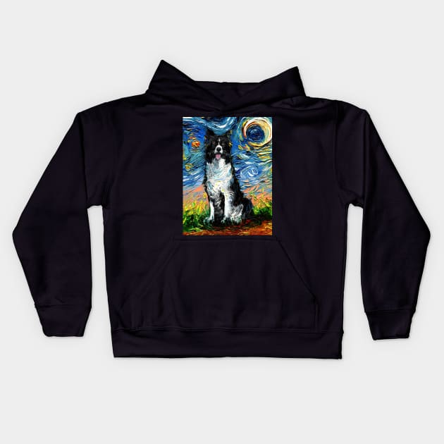 Border Collie Starry Night Kids Hoodie by sagittariusgallery